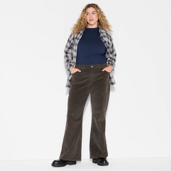 wild fable Pants - Wild Fable 1X Brown Dark Corduroy Pants Jeans Slim Boot Cut High Rise Retro